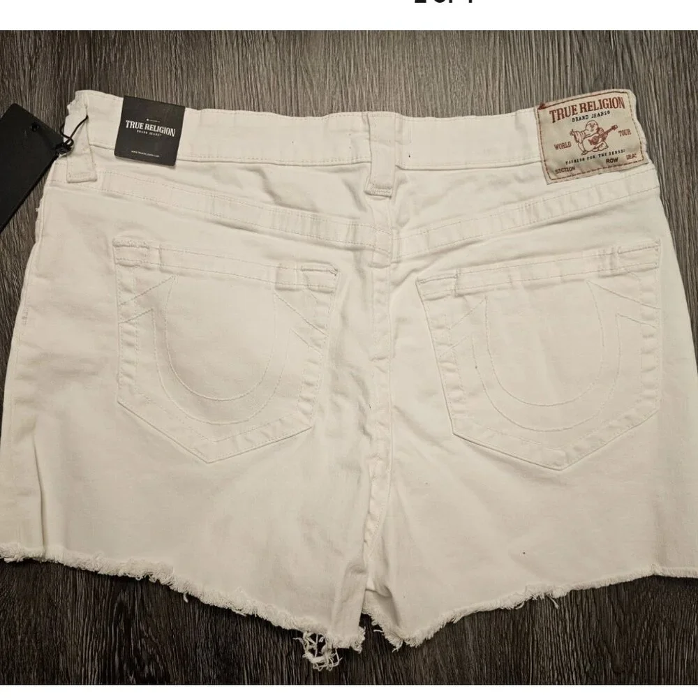 True Religion White Denim Jean Shorts